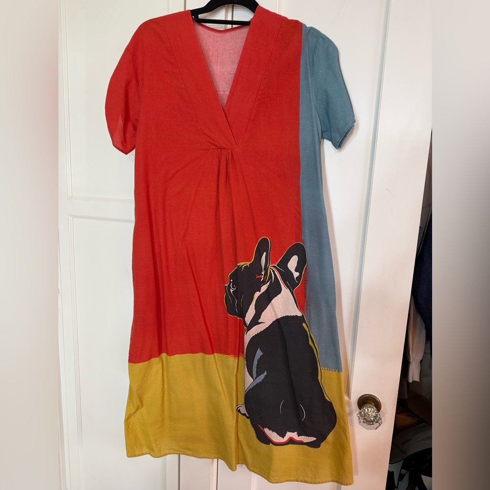Colorblock Maxi Dress with Dog Graphic in Red, Blue & Yellow